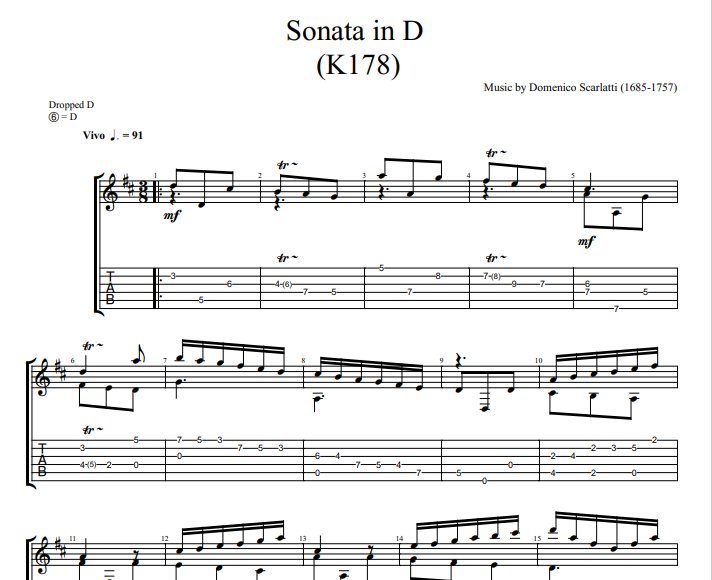 Domenico Scarlatti - Sonata in D K178 sheet music for guitar